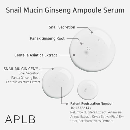 APLB Snail Mucin Ginseng Ampoule Serum | SNAIL MU GIN CEN¢â 39.2% 1.35 FL.OZ/Korean Skincare, Wrinkle care, Pore care, Improve elasticity for firm skin