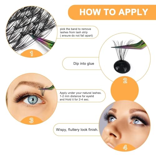 Lash Clusters 40D-D-16 LASH Individual Lashes 280 Clusters False Eyelash 10D 20D 30D 40D Lash Clusters Extensions Individual Lashes Cluster DIY Eyelash Extensions at Home (40D-D,16MM)