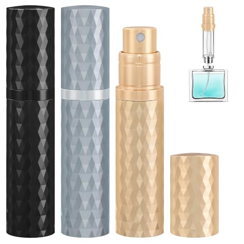 Qavhun 3-Pack 5ml Refillable Travel Perfume Atomizer Bottles - Black, Gray, Gold