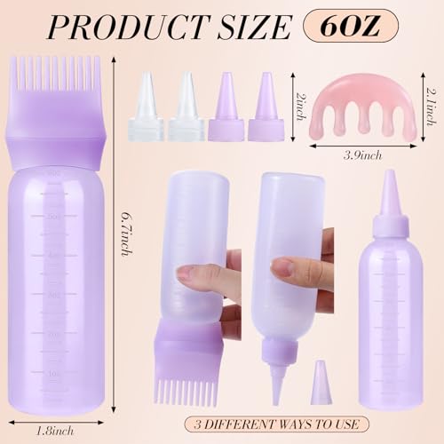 Hair Dye Applicator Bottles with Comb - 2 Pack 6 oz