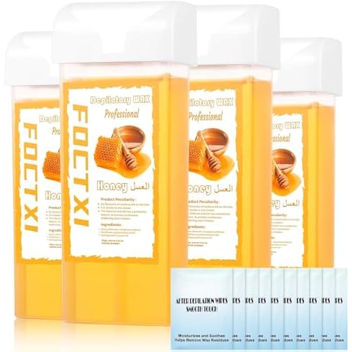 Wax Roller Kit £×ax Cartridge, Roll On Wax for Hair Removal, Roll on £×ax, 4 Honey Hair Removal £×ax Cartridge and 10 Pack Cleaning Oil Wipes for Women