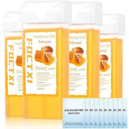 Wax Roller Kit £×ax Cartridge, Roll On Wax for Hair Removal, Roll on £×ax, 4 Honey Hair Removal £×ax Cartridge and 10 Pack Cleaning Oil Wipes for Women