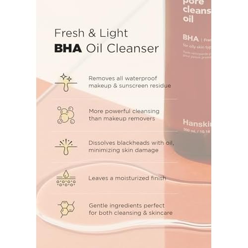 Hanskin BHA Pore Cleansing Oil, Gentle Blackhead Cleanser and Makeup Remover for Combination and Oily Skin, Korean Skincare [BHA/10.14 oz]