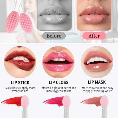 Lip Scrub Brush, Dual-ended Lip Scrubber Exfoliator and Silicone Lip Brush Exfoliator Tool Lightening for Dark Lips Nose Scrubber Lip Mask Applicator 3PCS