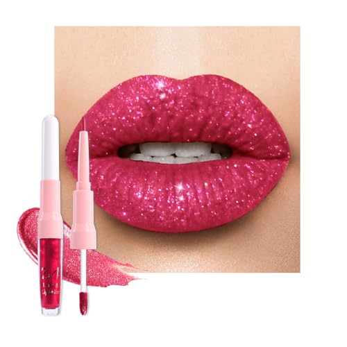 evpct Rose Red Glitter Lip Liner & Liquid Lipstick Set - Long Lasting, Waterproof