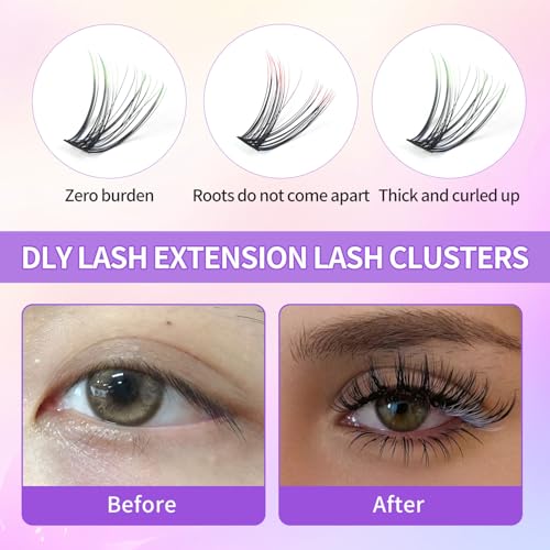 Colored Eyelash Clusters DIY Kit - 6 Colors, 14/16mm D Curl (96pcs)