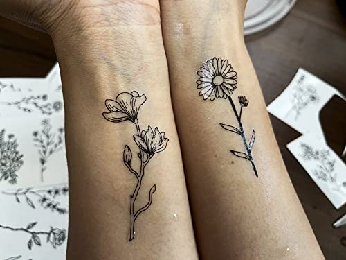 18 Sheets Temporary Tattoos Realistic Floral Black