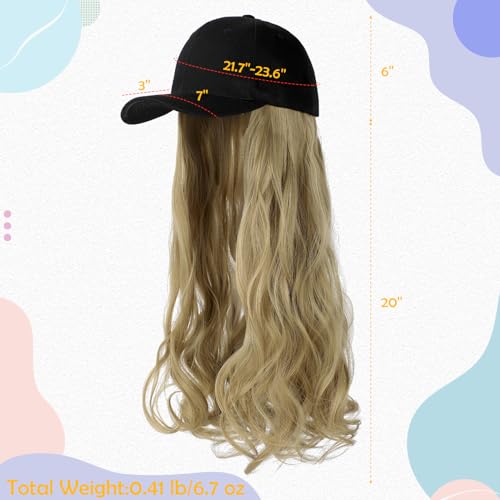 Adjustable Baseball Hat Wig with 24'' Wavy Hair - Black Cap