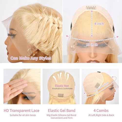 Myecool 613 Lace Front Wig Human Hair 13x4 Straight 613 HD Lace Frontal Wig Human Hair Pre Plucked Bleached Knots for Women(20Inch, Blonde)