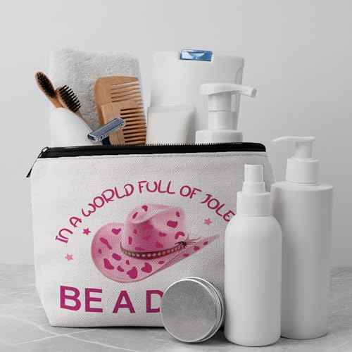 Pink Western Hat Makeup Bag, Be a Dolly Travel Period Costumes Cosmetic Bags, Dolly Gifts for Women Music Lovers Fans Sister Daughter Teachers Halloween Birthday Christmas