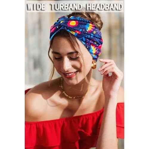 Tobeffect Extra Wide Headbands for Women, 7'' Boho Turban Floral Headband Large Hairband Twisted Hair Accessories, 6 pack