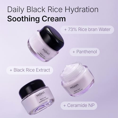 MIDHA BLACK RICE SOOTHING CREAM, 1.69fl.oz/50ml, Refreshing Gel-Cream Texture, Non-Sticky Hydration, Lightweight Moisturizer for Daily Soothing Care, Skin-Calming Moisture Barrier Support Cream