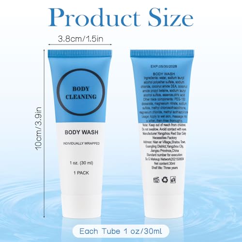 Travel Size Body Wash, Individually Wrapped Bulk 1 oz/30 ml Mini Shower Gel Set Trial Sample Small Single Use Toiletries Amenities Kit for Men & Women for Hotel/Camping/Vacation/Homeless (10 Pack)