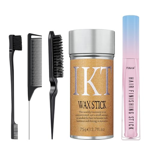 Hair Wax Stick Set with Edge Brush & Rat Tail Comb (5-Pack)