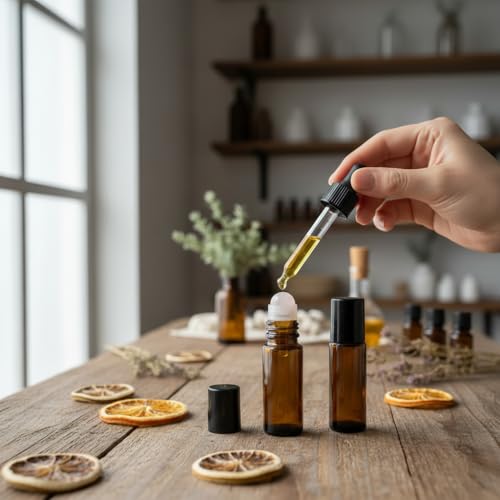Pink 30ml Amber Glass Roll-On Bottle with Jade Roller for Essential Oils & DIY Perfume