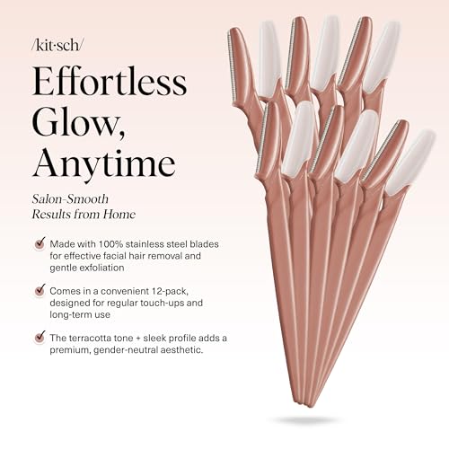 Kitsch Dermaplane Facial Razors - 12 Pack Exfoliating Face Shaver (Terracotta)