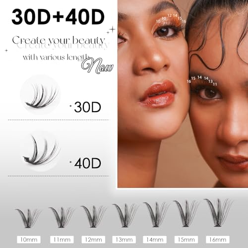 Lash Clusters DIY Lash Extensions Kit 320pcs Individual Lashes Clusters 30D 40D D Curl Eyelash Extension Kit with Applicator and Lash Bond&Seal,Clusters Lash Glue Remover Mix 10-16mm (30D+40D-320 KIT)