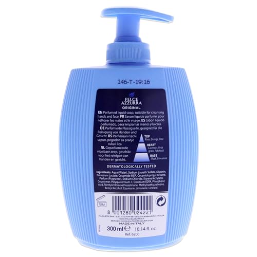 Felce Azzurra Original - The Timeless Essence Liquid Soap - Exclusive And Moisturising Formula - Gently Cleanses Skin - Respects Its Natural Balance - Makes It Suitable For Hands And Face - 10.14 Oz