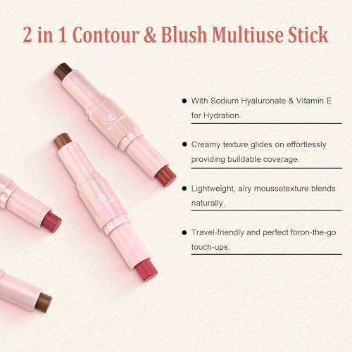 Color Nymph Blush Contour Stick, Cream Blush & Contour Matte Texture Double-end Stick Multiuse Blusher with Butter Bronzer For Cheeks Eyes Lip Vegan & Cruelty-Free - 03# Morocco Plum