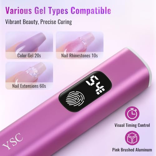 YSC Pink Handheld UV Nail Light Cordless Flash Cure Lamp with Dual Timers