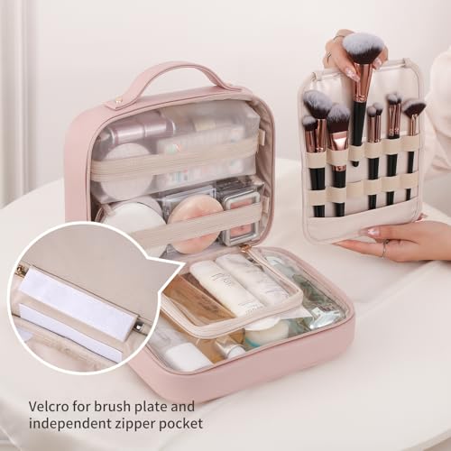 RIGHT AWAY Travel Toiletry Bag for Women, Waterproof Makeup Bag&Case, Portable Cosmetic Organizer Checkered Make up Bag for Full Sized Toiletries£¬Cosmetics and Travel-Size Accessories,Pink Checkered