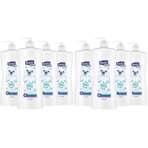 Suave Kids 3-in-1 Shampoo Conditioner Body Wash Purely Fun Makes Bath Time Quick and Easy,Paraben Free and Dermatologist Tested Kids Shampoo 3 in 1 Formula 28 Fl Oz,(Pack of 8)