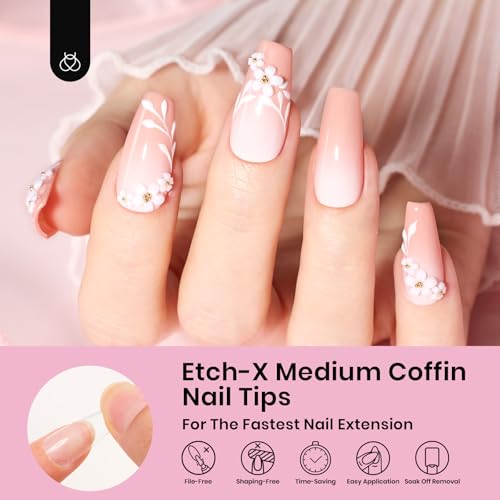 Beetles Gel Nail Tips Medium Coffin A- Coffin M 576PCS - Pre-etched, Strong & Durable Fake Nails for DIY Manicure