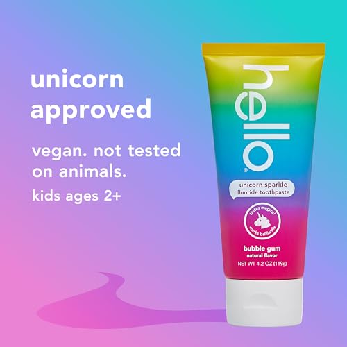 Hello Unicorn Sparkle Kids Fluoride Toothpaste, Bubble Gum, 4.2 oz (3 Pack)