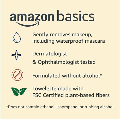 Amazon Basics Makeup Remover Wipes 2-Pack, Gentle & Waterproof Makeup Remover, 25 Count Each