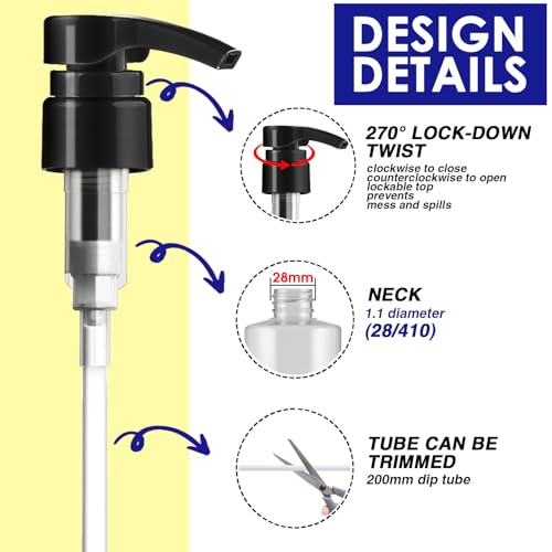Shampoo Pump Dispenser for 33.8 oz Bottle, 2-Pack Black & White