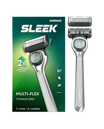 DORCO SLEEK 6-Blade Men's Razor with Handle & 2 Cartridges - Close Shave
