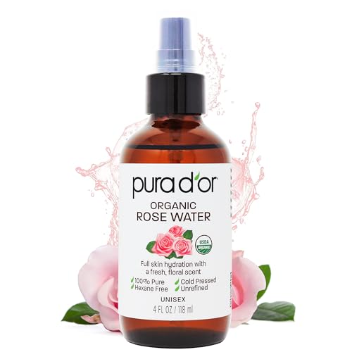 PURA D'OR Organic Rose Water Toner 4 oz | Hydrating Facial Spray