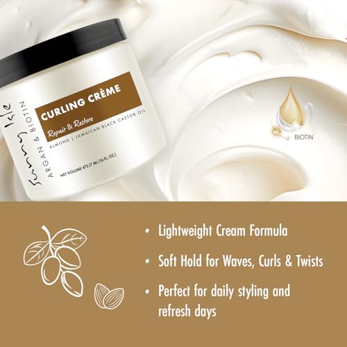 Sunny Isle Argan & Biotin Curling Cream - Lightweight, Curl Enhancing Cr?me, Paraben Free 16oz