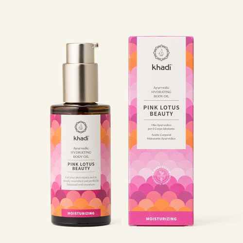 khadi PINK LOTUS BEAUTY Ayurvedic Hydrating Body Oil - Balancing & moisturizing sensual oil - 100% plant-based & natural - 3.38 fl oz