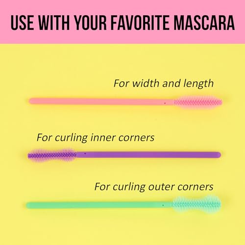Mascara Wands - 25pc Lash Spoolies, Disposable Mascara Wands w/Multi-Shaped Wand Heads for Applying & Separating Lashes