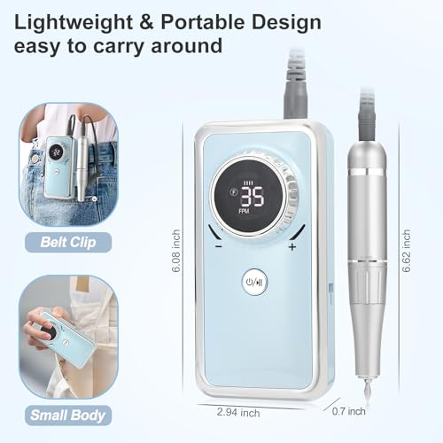 Rechargeable Nail Drill Macine, 35000RPM Professional Electric Efile Nail Drill with LCD Display for Acrylic Nails Remove, Portable Manicure Pedicure Polishing Tools with everything for Salon Home Use