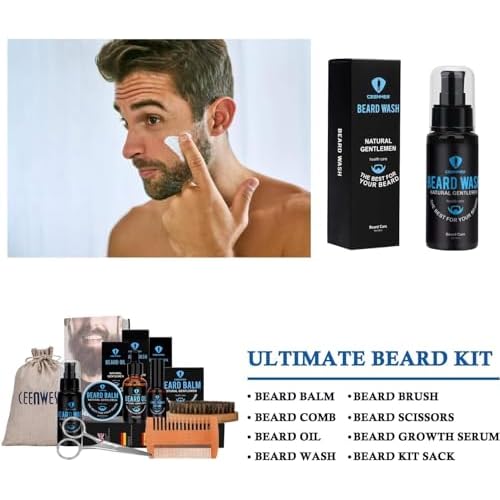 Beard Grooming Kit,Beard Kit with Beard Oil,Beard Growth Serum,Beard Wash, Beard Balm,Beard Brush, Beard Comb, Beard & Mustache Scissors Beard Growth Kit Unique Gifts for Men