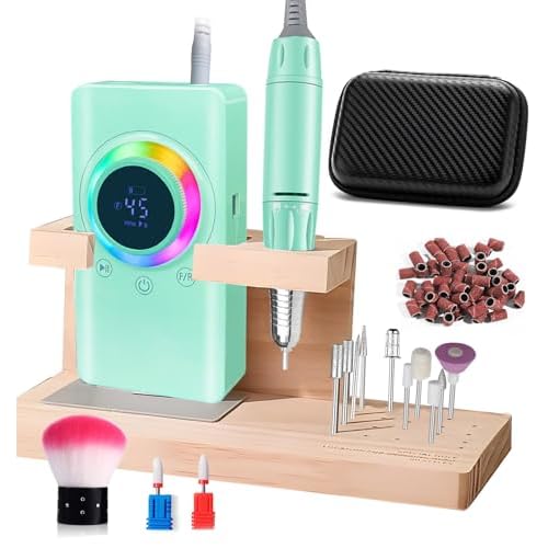 45000RPM Electric Nail Drill, Professional Rechargeable Nail File Machine with 2¡¿2000mAh Battery 13 Drill Bits ,Cordless Efile Kit for Manicure Pedicure Salon Home with EVA Case & Holder