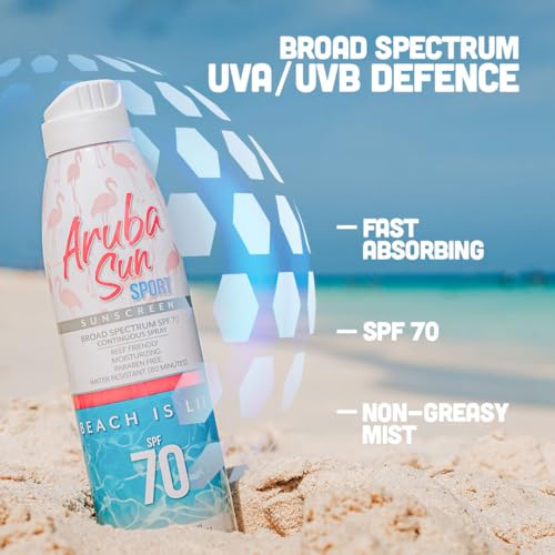 SPF 70 Sunscreen Spray 6oz - Reef Act Compliant no 67 Octinoxate & Oxybenzone Free - Sun Screen Broad Spectrum UVA/UVB - Sunscreen Waterproof and Non-Greasy