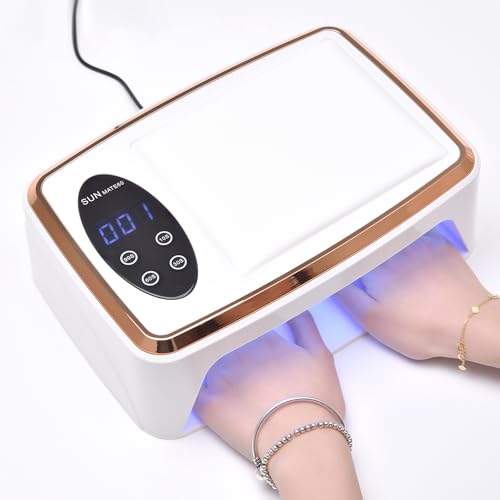 KADS 380W UV LED Nail Lamp with Built-in Hand Cushion & Free Pink Gloves ? Professional Gel Nail Dryer for Fast Curing, Salon-Quality Manicure & Pedicure at Home