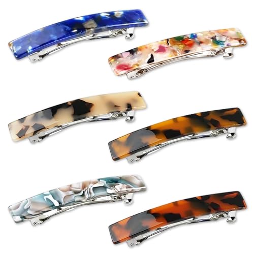 French Hair Barrettes 6-Pack for Women, 3 Inch Acetate Clips