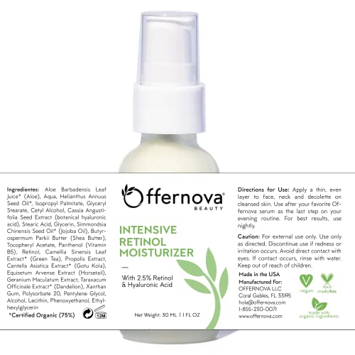 Intensive Retinol Moisturizer - Deep Hydration Night Cream 2.5% Vitamin A & Hyaluronic Acid + Vitamin E - Crema Humectante Intensiva de Retinol - Antiarrugas con ?cido Hialur?nico y Vitamina E