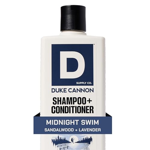 Duke Cannon 2-in-1 Shampoo & Conditioner for Men ? Midnight Swim, 14 oz ? Cooling, Strengthening Formula with Menthol, Tea Tree & Protein