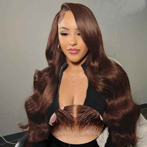 Brown Glueless Wigs Human Hair Pre Plucked Pre Cut 7x5 Chocolate Brown Body Wave HD Lace Front Wig Wear and Go Bleached Knots #4 Dark Brown Closure Wigs 200 Density for Women 26 Inch