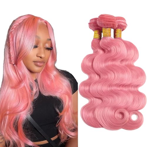 Pink Human Hair Bundles 18-22 Inch Body Wave Extensions FuivJuix Unprocessed Brazilian Virgin Hair