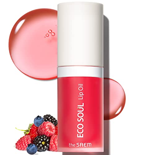 THESAEM Eco Soul Lip Oil 02 Berry - Plumping & Hydrating Lip Oil to Nourish & Moisturize Lips ? Berry Extract & Rose Water - Lips Soft & Glossy for Dry Lips, 0.21 fl.oz.