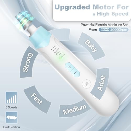 VFD Blue Cordless Electric Nail File Drill 2000mAh Rechargeable with LED Lamp