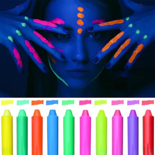 Neon Glow Face & Body Paint Kit - 10 Colors for UV Black Light
