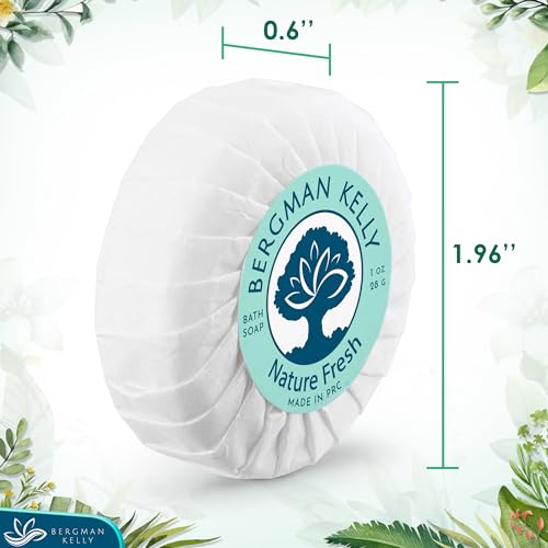 BERGMAN KELLY - Hotel Soap Bars - Nature Fresh, 1 oz, 100 PK - Travel Size Luxury Bulk Amenities Bar Soap - Mini Individually Wrapped Round Soap - Small Toiletries for Airbnb, Motel, Guest Bathroom
