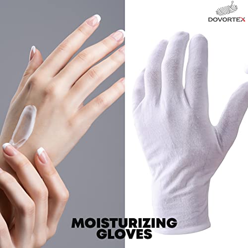 White Cotton Gloves for Eczema & Dry Hands - 12 Pack (6 Pairs), Soft Reusable